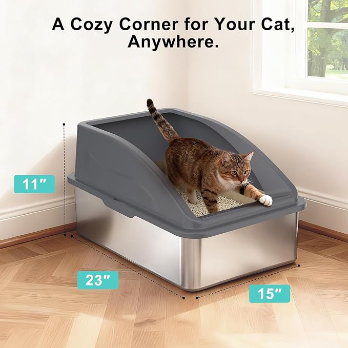 2 Pack Stainless Steel Litter Box | XL Enclosed Cat Litter Boxes - Image 6