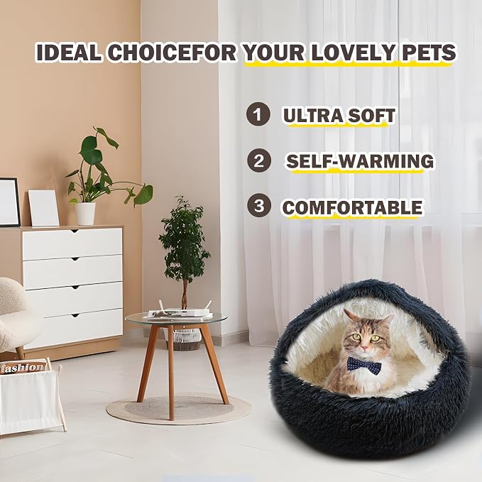 Cat Bed for Indoor Cats, Calming Cozy Cave - Image 5
