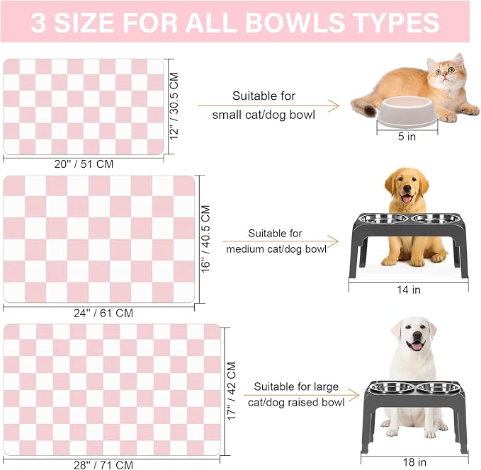 Checkered Dog Cat Feeding Mat, Absorbent Pet Feeding Mat - Image 4