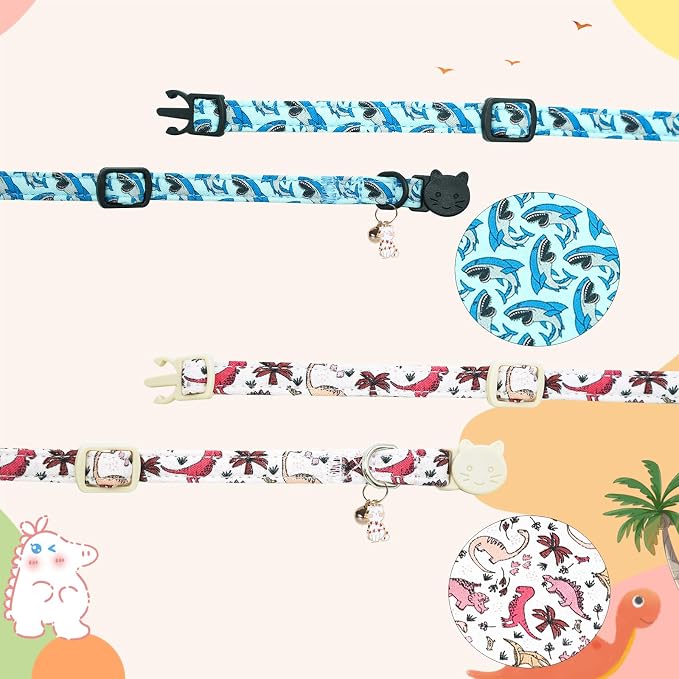 Cat Collar-2 Pack Collars Dinosaur & Shark Cat Collar Breakaway - Image 4