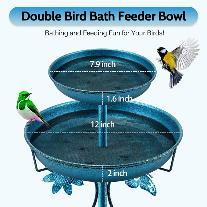 Daoeny Bird Bath for Outside, 42In Vintage Freestanding Birdbaths for Outdoors - Image 2