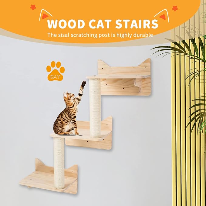 Cat Wall Shelves for Large Cats – 9-Piece Wooden Wall-Mounted Cat Shelves Set - Image 4