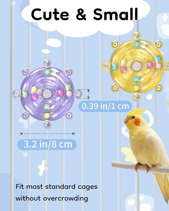 Pawfly 2 Pcs Bird Toys for Parakeets, Colorful Spinning Wheel Chew Toys - Image 2