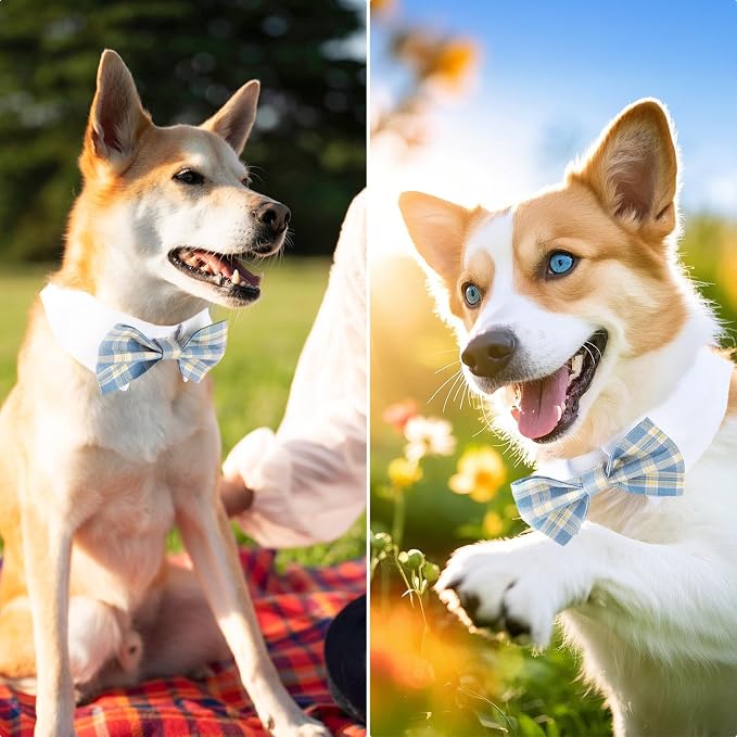 Segarty Dog Bow Tie Neck Girth 10.2-12.6in, Adjustable Blue Plaid Bowtie Collar - Image 4
