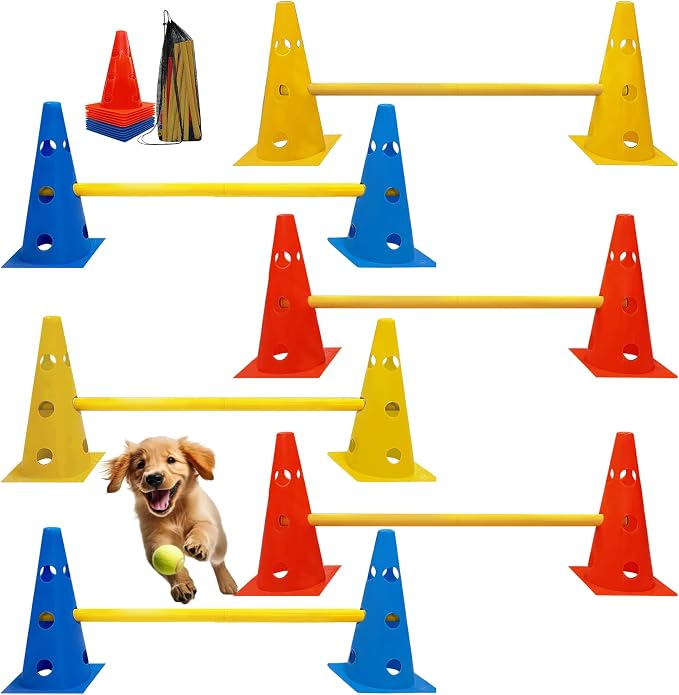 Dog Agility Hurdle Cone Set, Dog Agility Set Include 12 Agility Cones 6 Agility by GeerDuo