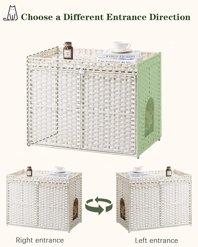 Cat Litter Box Enclosure Furniture, Handwoven Rattan Hidden Litter Box - Image 6