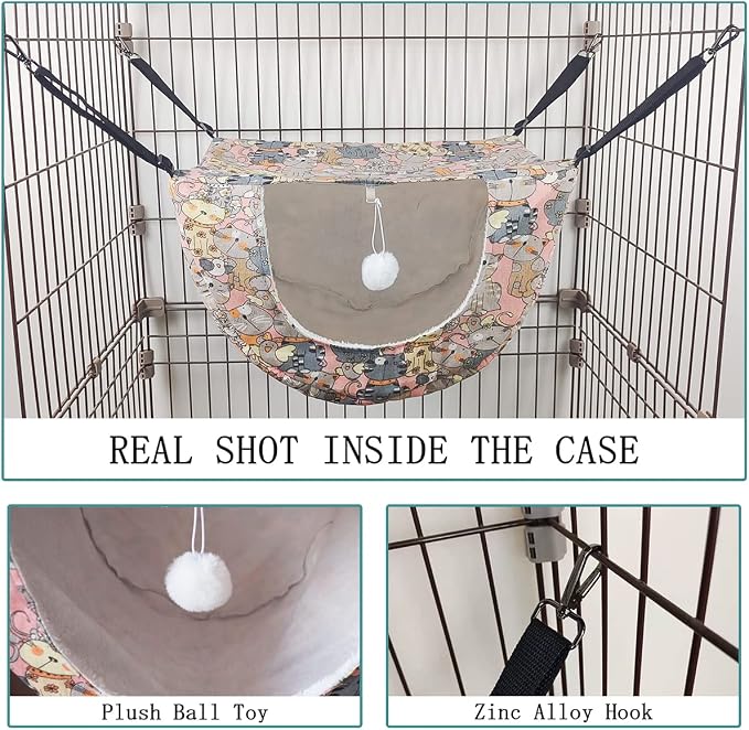 JSPYFITS Cat Cage Hammock, Double Layer Hanging Adjustable Soft Pet Bed Suitable - Image 6