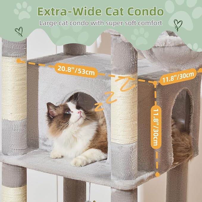 Taoqimiao 71 Inches Cat Tree for Large Cats 20lbs+, 3 Giant Perches, Widened - Image 4