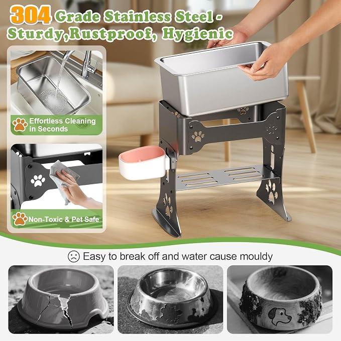 3 Gallon Elevated Large Dog Water Bowl, 3 Height Adjustable Stainless Steel - Image 5