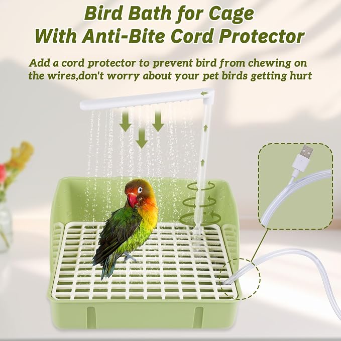 Automatic Bird Bath with Pump, Parrot Bathtub with Anti-Bite Cord Protector - Image 6