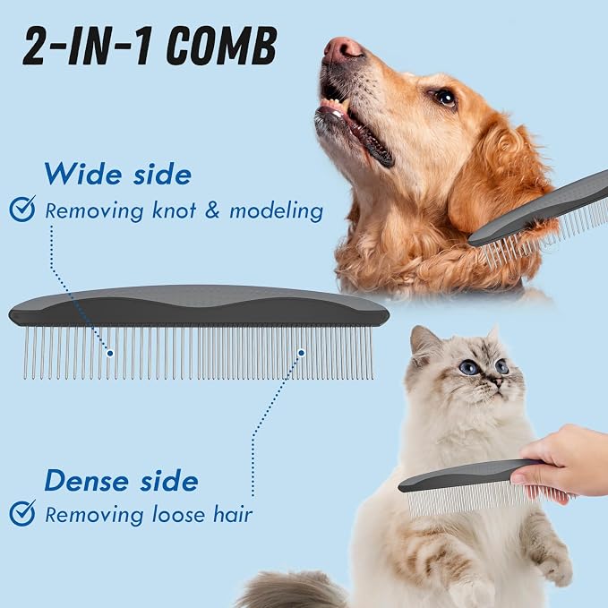 Pet Grooming Brush and Metal Comb Combo, Cat Brush Dog Brush - Image 3