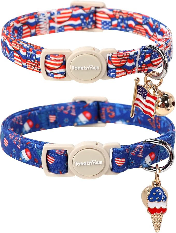 Lionet Paws 2pcs Pack 4th of July Cat Collar, Summer Cat Collars by lionetpaws