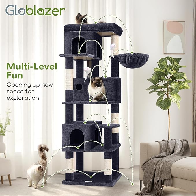 Globlazer Corner Cat Tree 66 inch Multi-Level Climbing Tower Kitty Condos Cat - Image 7