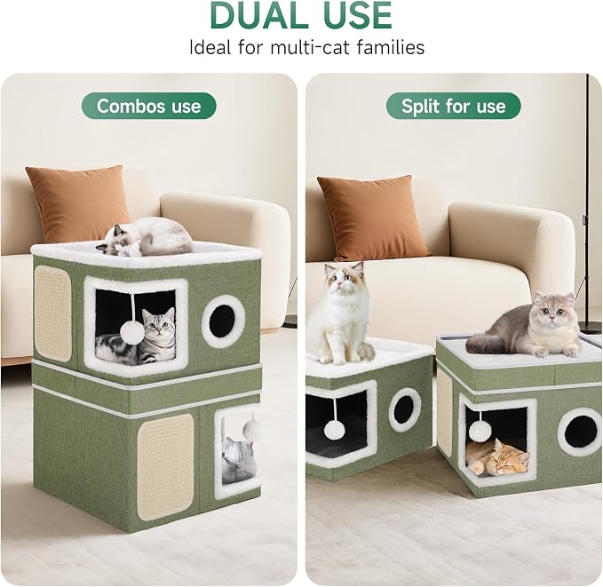2-Storey Cat House for Indoor Cats, Separate Into 2 Large Cat Bed Cave - Image 2