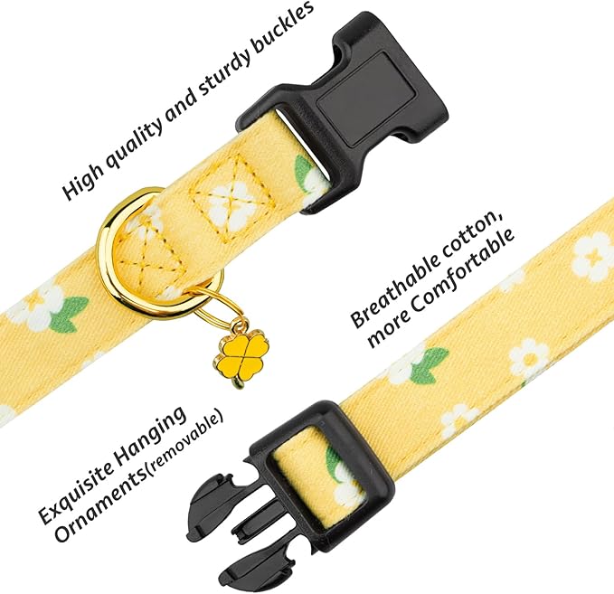 Cotton Handmade Dog Collar Cute and Distinctive Patterns Yellow Flower - Image 2