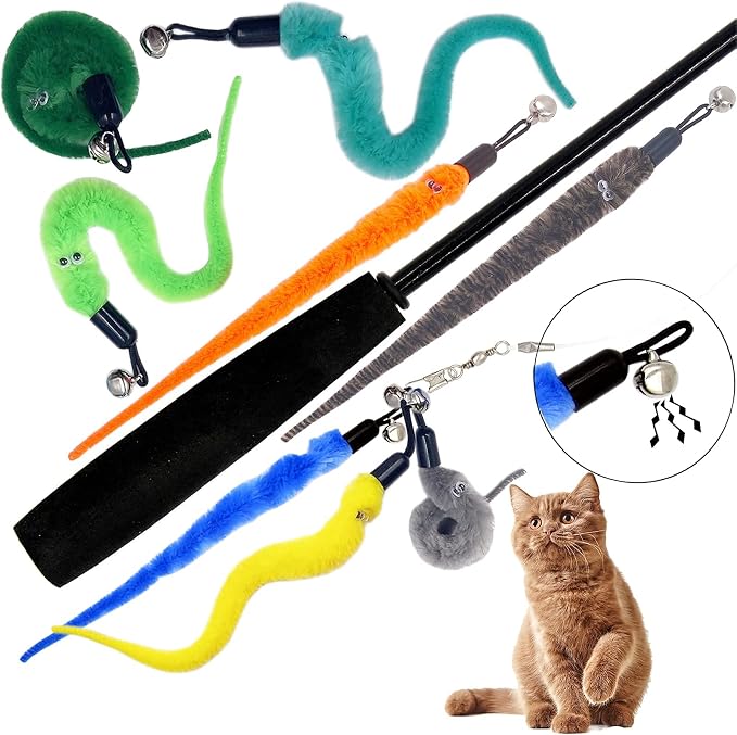 Cat Toy Worm Refills, 12 Pieces Interactive Cat Wand Attachments Worms Toy - Image 6