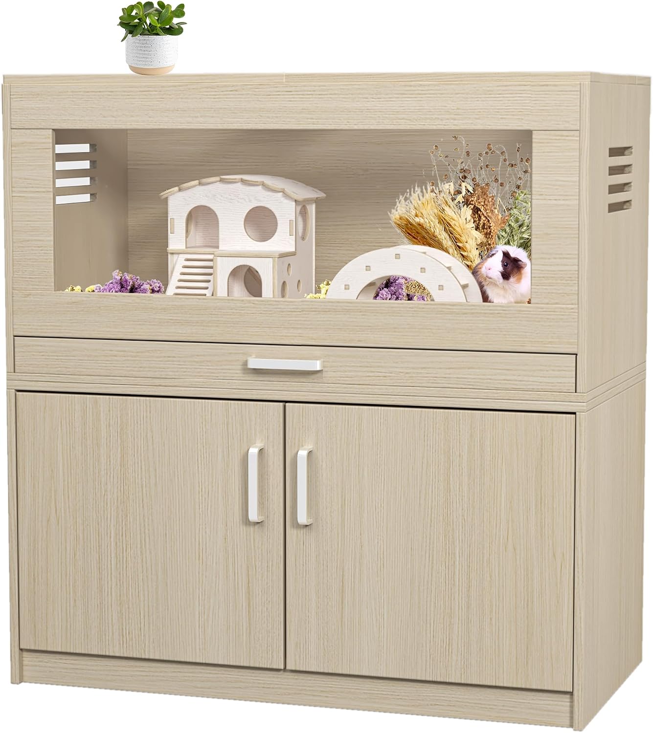 Wooden Hamster Cage with Storage Cabinet (Teak) - GlobalHabitat Supply