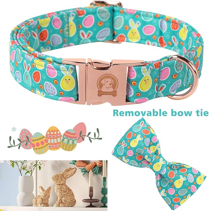 Easter Dog Collar with Bowtie, Eater Bunny Eggs Dog Collars, Soft Durable - Image 3