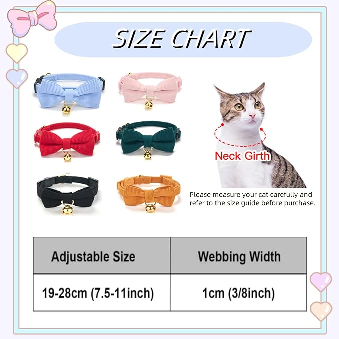 Soft Corduroy Cat Collar with Bell and Bowtie, Safety Breakaway Clasp, - Image 9