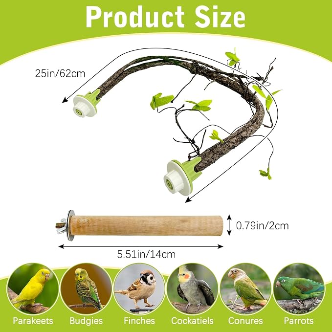 PINVNBY 2 PCS Bendable Bird Perches Simulation Branch Parrot Perch Stand - Image 2