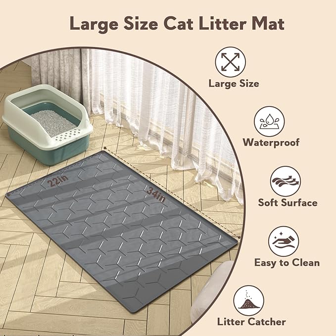 Cat Litter Box Mat, Large 34" X 22" Cat Litter Mat, Waterproof Silicone Pad - Image 5