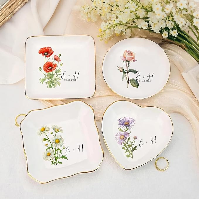 Personalized Floral Jewelry Dish, Engaged Ring Dish, Custom Trinket Dish - Image 6