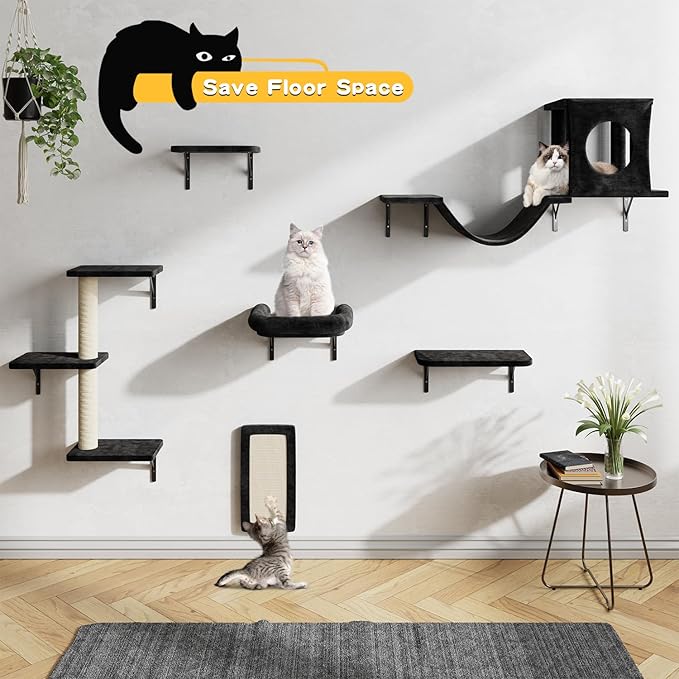 NUNU LAB Wall Mounted Cat Climber Set, Scratcher Board and Hammock, Shelves - Image 4