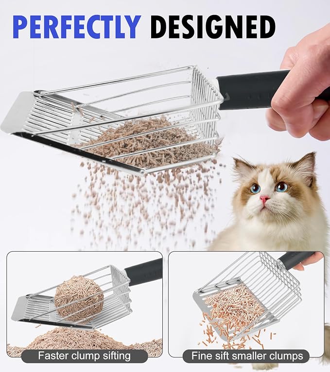 Cat Litter Scoop with Holder, Solid and Durable Metal Litter Scoop, Stainless - Image 3
