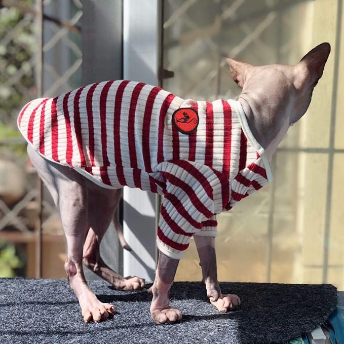DENTRUN Hairless Cats Shirt Breathable Cat Daily Wear Clothes Stripe Vest - Image 7