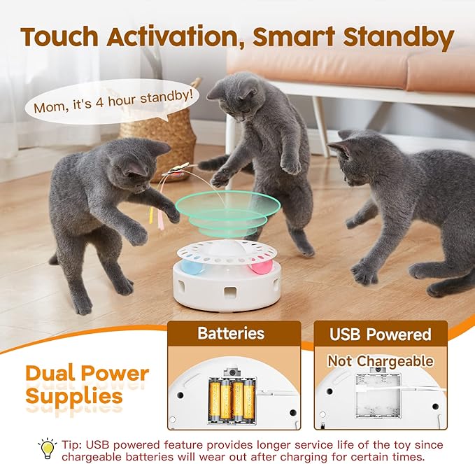Potaroma Cat Toys 3in1 Automatic Interactive Kitten Toy, Fluttering Butterfly - Image 6