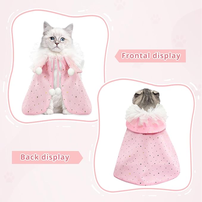 KOUPA Pet Wedding Costume for Cat Small Dogs, Sparkly Cat Clothes Tulle Cloak - Image 3
