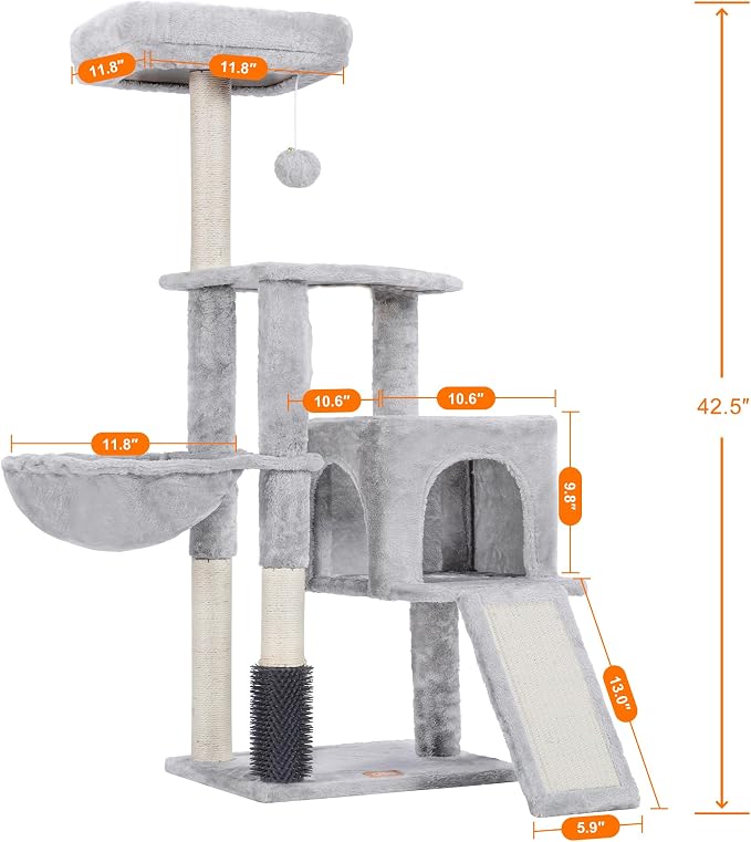 Heybly Cat Tree with Cat Self Groomer Brush, Cat Tower Condo - Image 3