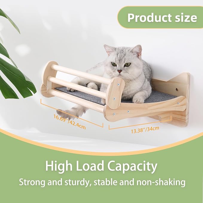 Pine Cat Wall Shelves with Scratch Mat, Wall-Mounted Cat Shelves, Space-Saving - Image 2