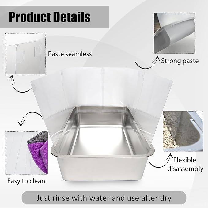 6PCS Cat Litter Box Pee Shields, Transparent Easy Clean Splash Guard - Image 3