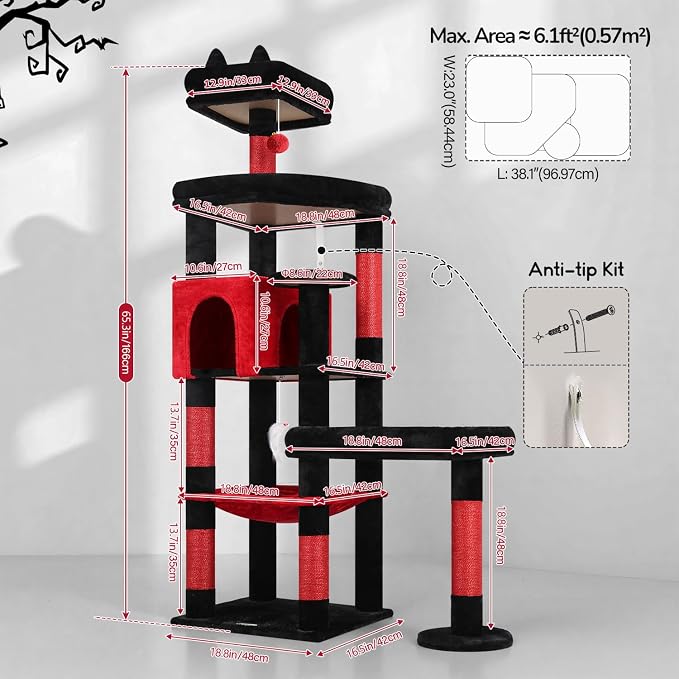Globlazer Extra Large Platform Gothic Cat Tree, 65in Tall Sturdy Goth Cat Tower - Image 7