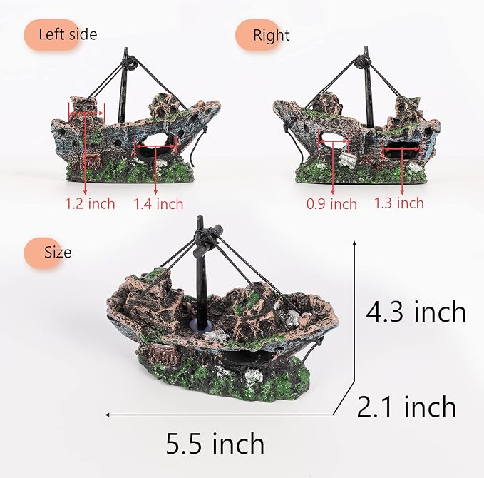 Raeasily Fish Tank Decoration Aquarium Accessories, Shipwreck Decor, Resin - Image 3