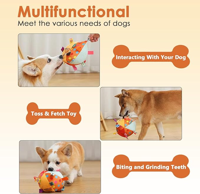 Dog Squeaky Plush Toy with Straps, 6-Inch Soft Stuffed Ball with Cotton - Image 3