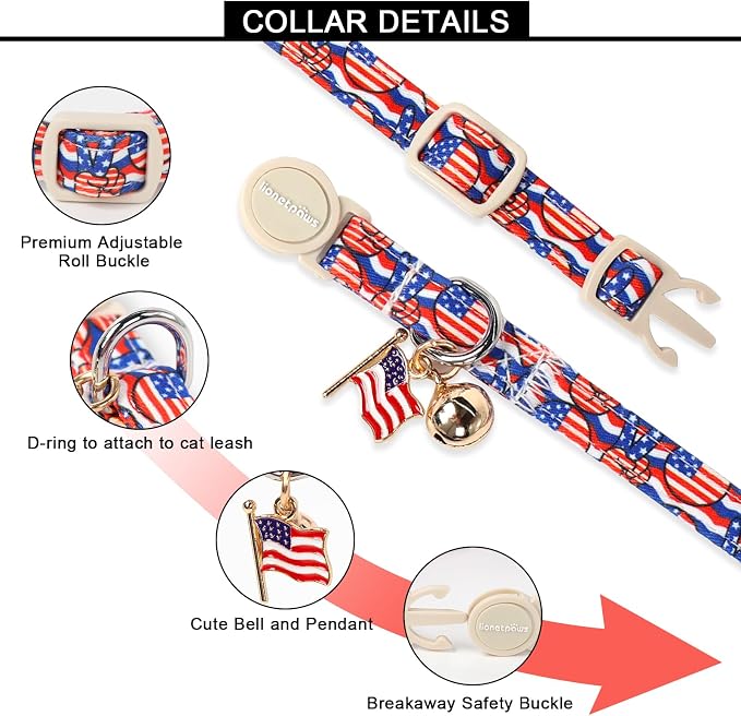 Lionet Paws 2pcs Pack 4th of July Cat Collar, Summer Cat Collars - Image 7