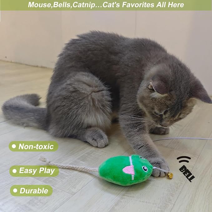 Interactive Cat Toy Wand with Catnip Mouse, Cat Teaser Wand Rainbow String - Image 6