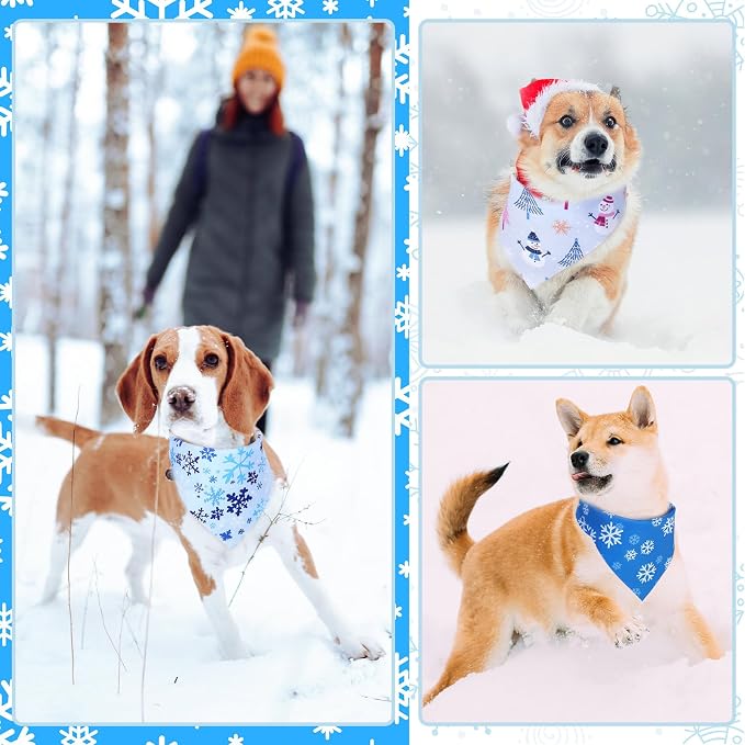 Abbylike 50 Pieces Winter Dog Bandanas Bulk Blue Snowflake Dog Bandanas - Image 4