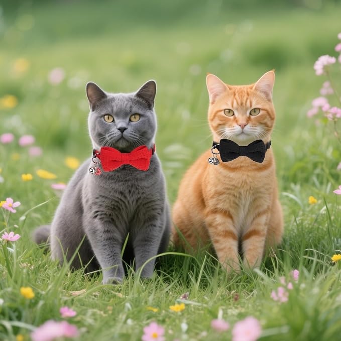 Cat Collar Breakaway with Bells, Soft Cotton Red Cat Bowtie Collar - Image 8