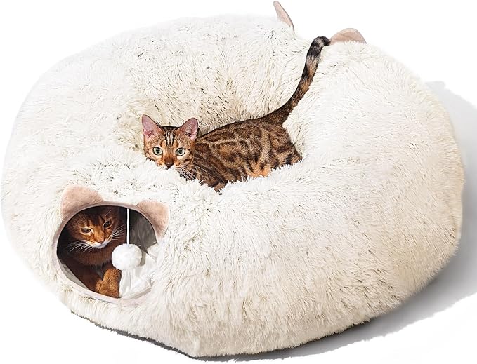 Cat Tunnel with Cat Bed for Indoor Cats, Soft Plush Peekaboo Cat Cave Donut by ZVBEK
