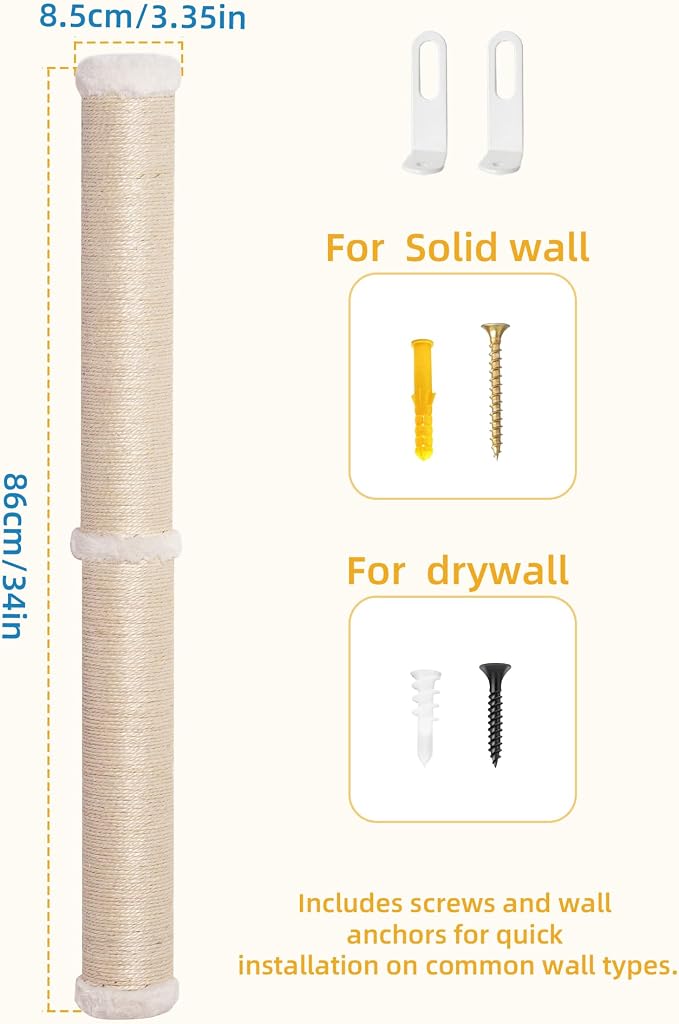 68" Cat Wall Scratcher, 2-Pcs of 34inch Tall Sisal Scratching Posts, Wall - Image 8
