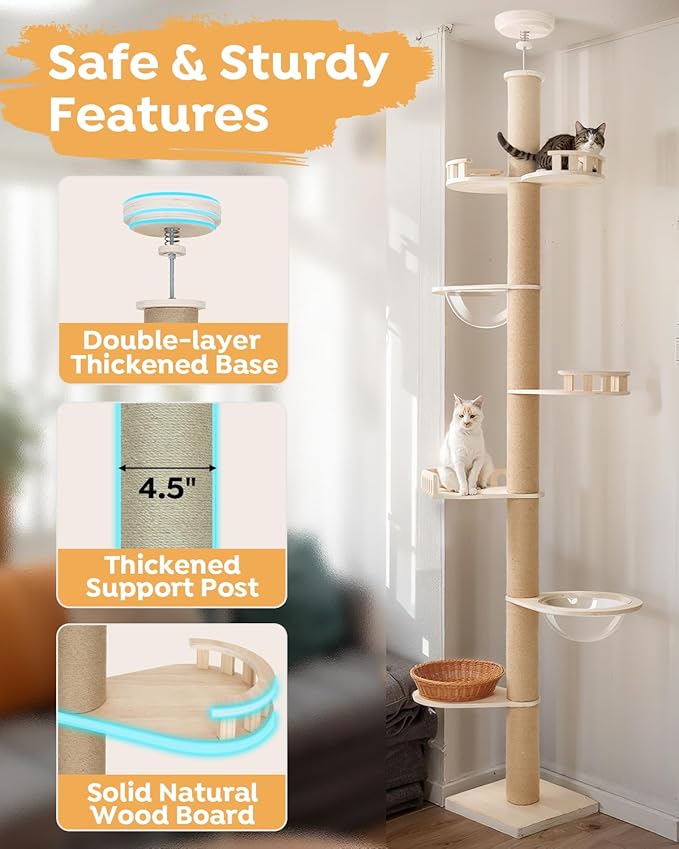 Veehoo Floor to Ceiling Cat Tree Height Adjustable, Sturdy Tall Cat Tree - Image 3
