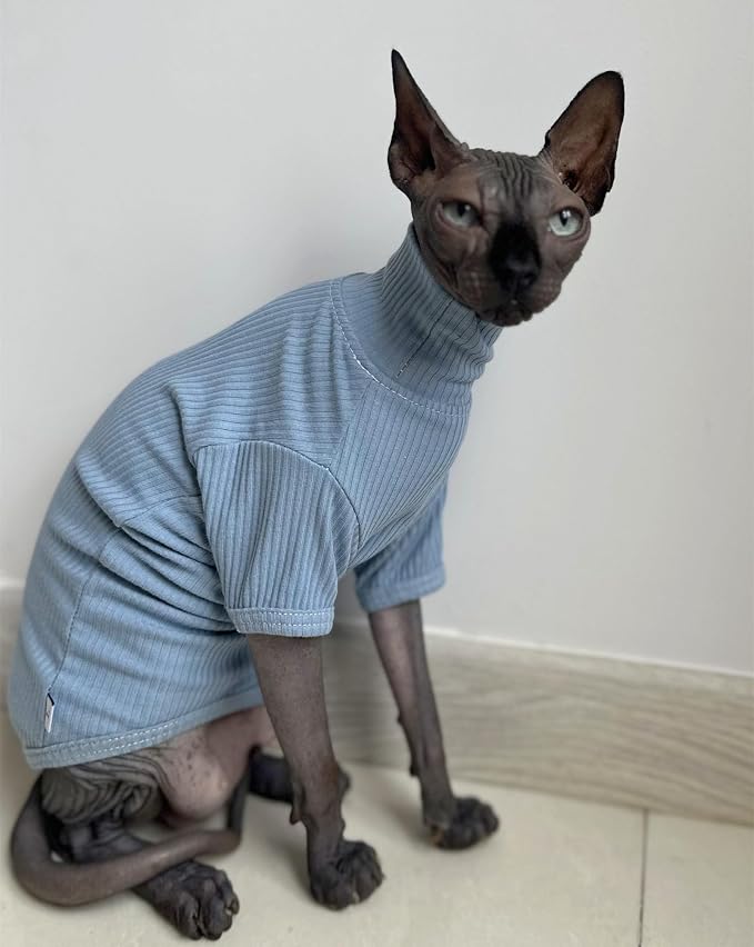 Sphynx Hairless Cats Shirt Cotton Cat Turtleneck Sweater Pullover Kitten - Image 4