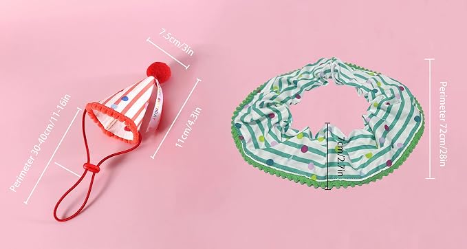 Cat Dog Birthday Bandana Scarf and Party Hat Cute Polka dot and Stripe Bib - Image 2