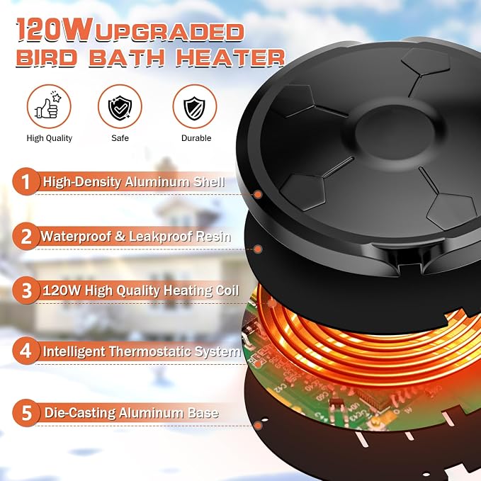 Daoeny Bird Bath Heater, 120W Bird Bath Heaters - Image 3