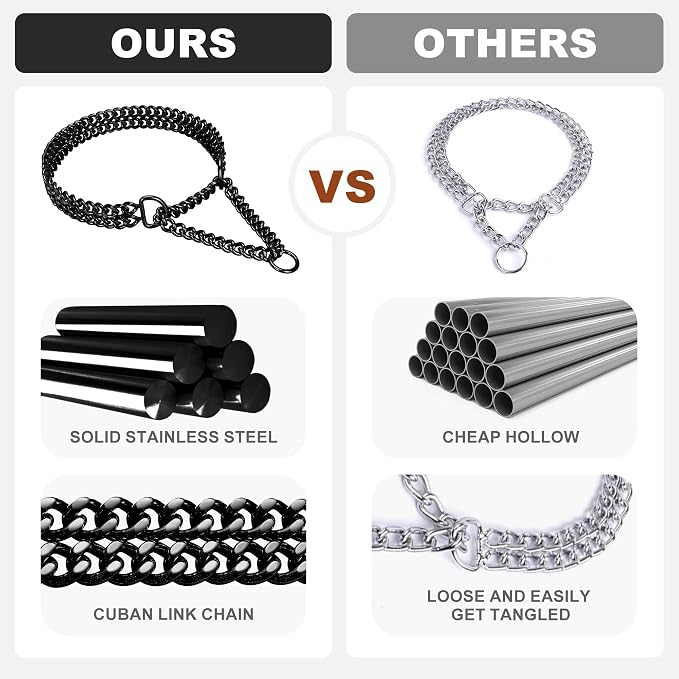 Black Dog Chain Collar Stainless Steel Black Dog Collar Adjustable Walking - Image 5