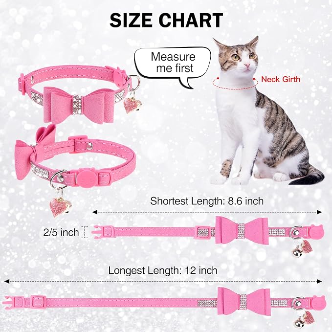 Rhinestone Cat Collar with Bow, Breakaway Elegant Female Diamond Cat Collars - Image 5