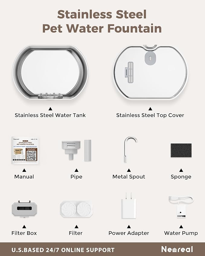 Cat Water Fountain Stainless Steel: 74oz/2.2L Cat Fountain - Image 7